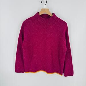 Elk Magenta Wool Blend Mock Neck Sweater Yellow Trim Size US 4